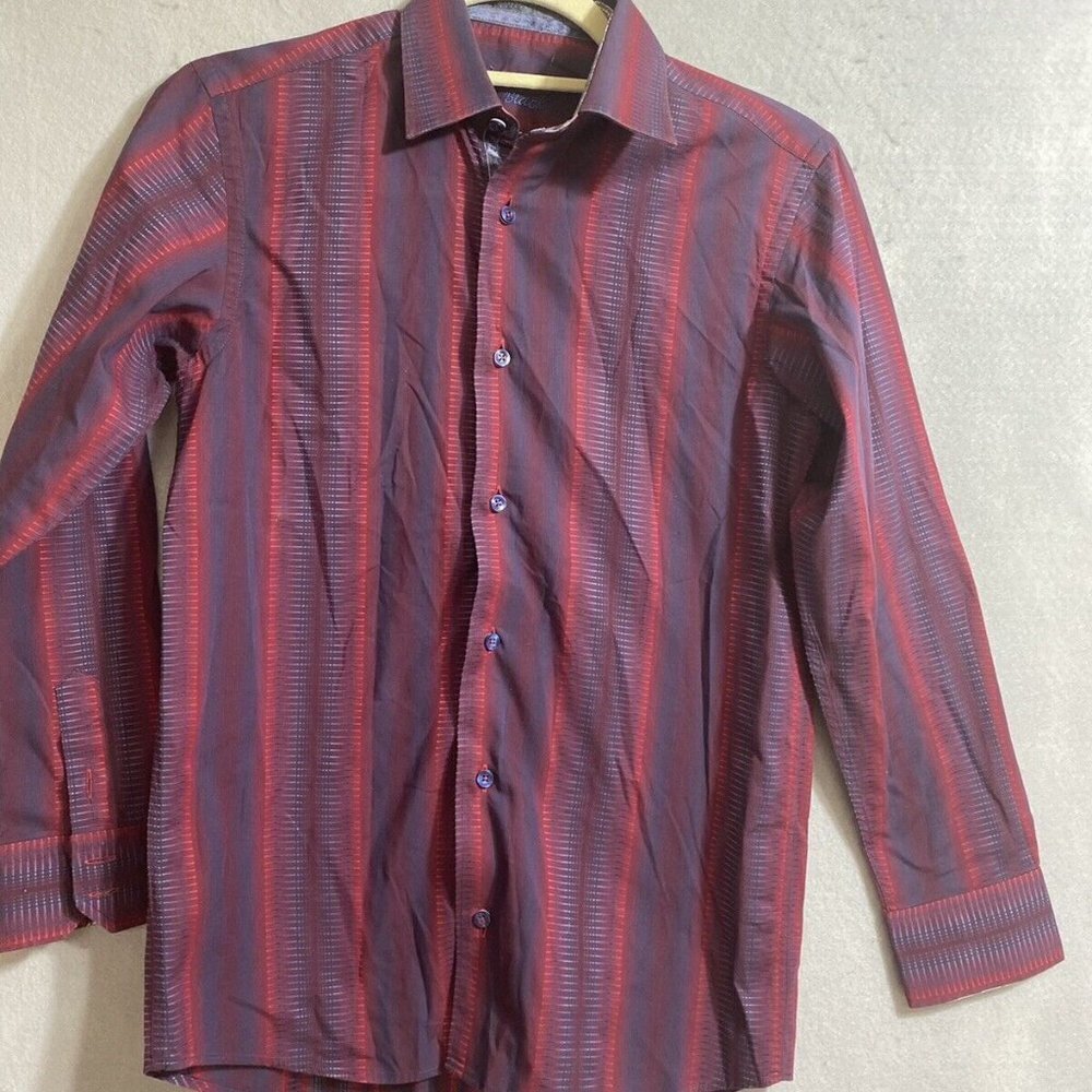 LUCHIANO VISCONTI BLACK Men's Cotton Multicolor Geometric Button UP Shirt Sz 12‎